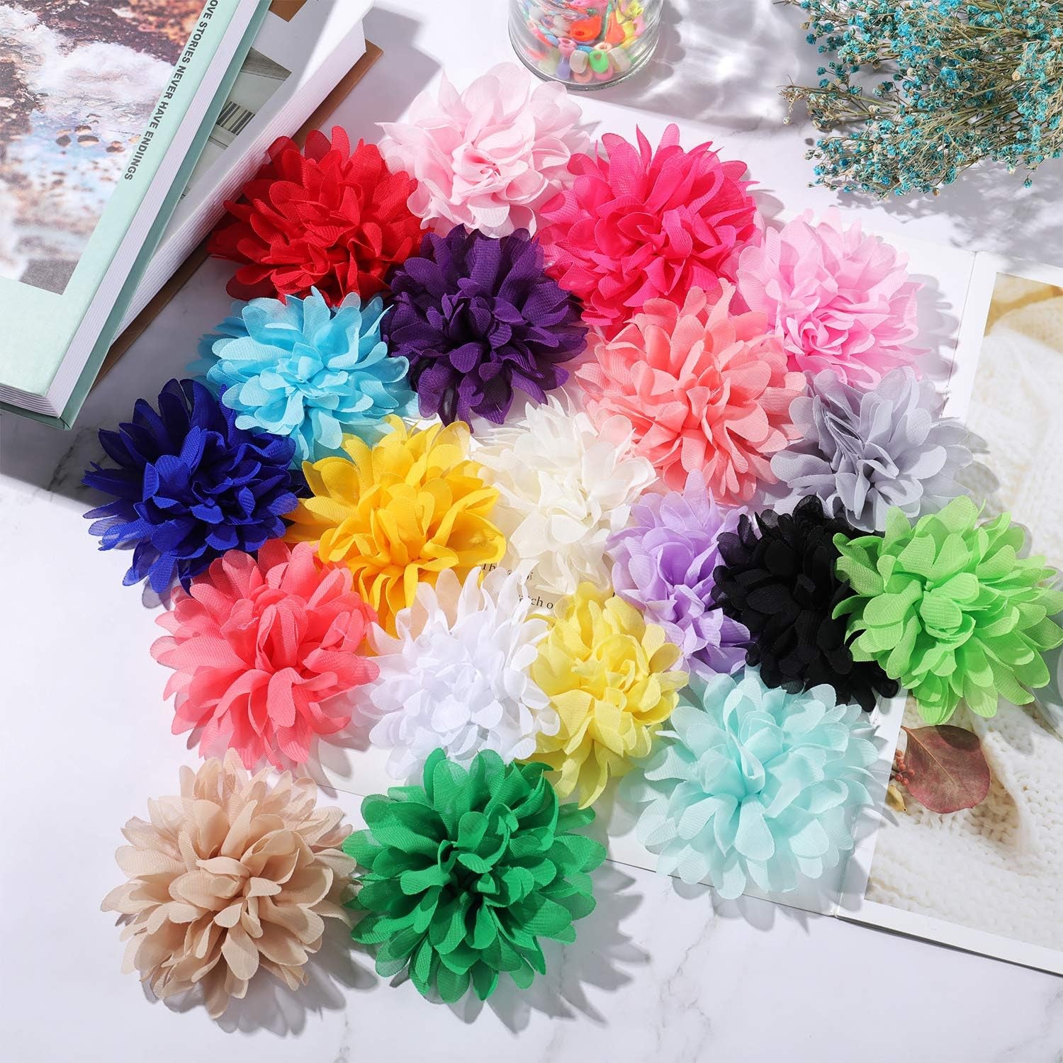 20 Pcs Pet Flower Collar Bow Dog Collar Dog Flower Accessory Multi Color Soft Chiffon Bow Tie Charms for Puppy Grooming Accessories(10 Cm/ 4 Inch)