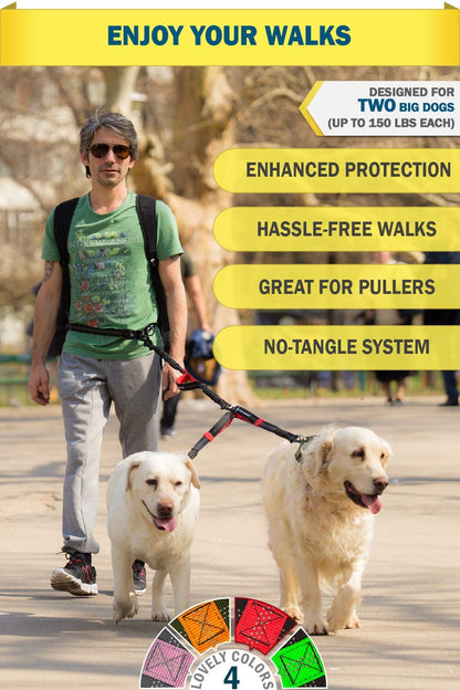 Exquisite Hands-Free Leash for Two Large Dogs – Perfect for Active Pet Owners – Comfortable, Durable & Ideal for Running, Walking, Hiking – Premium Dual Waist Lead with Bungee – Must-Have Dog Gear