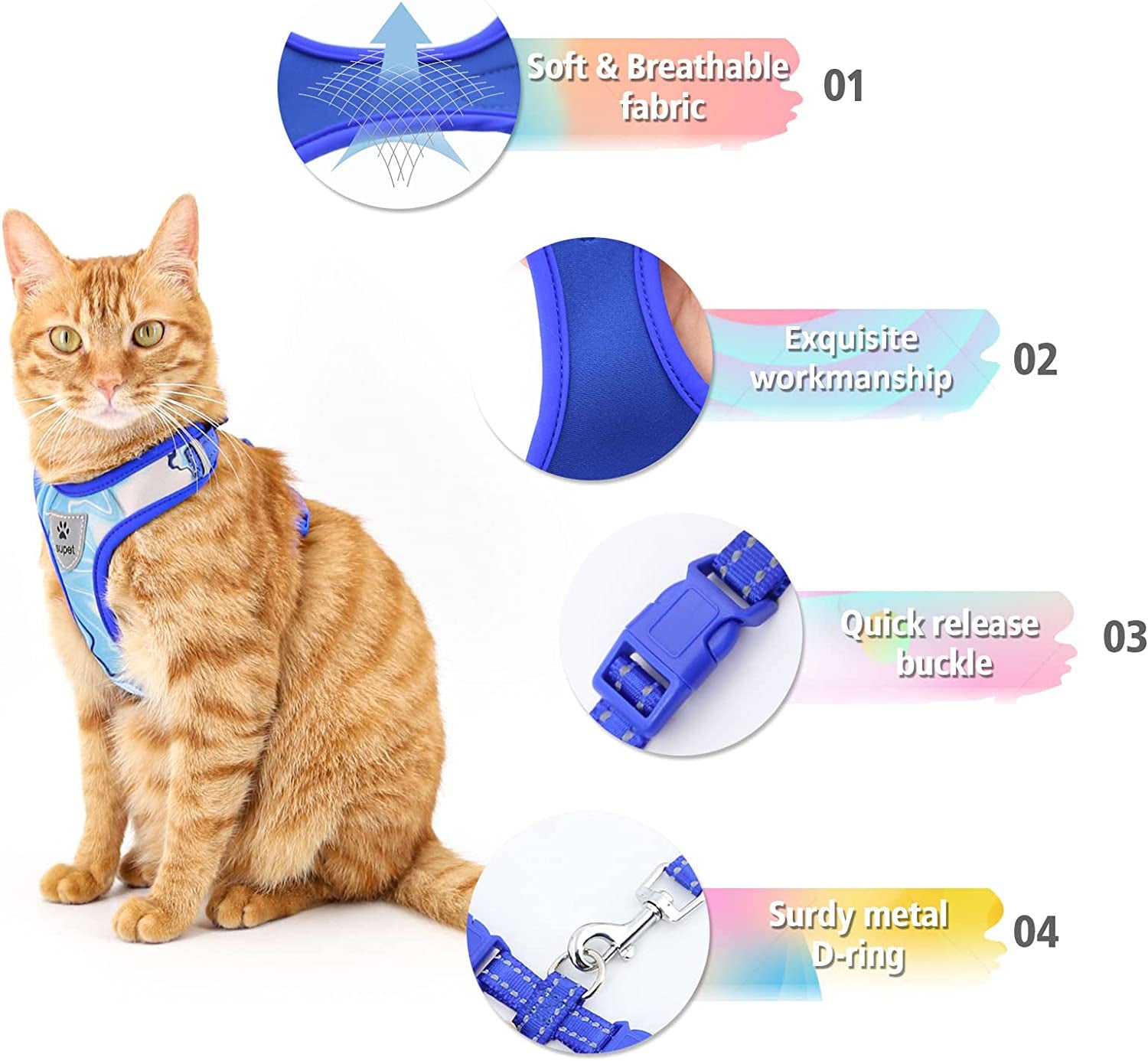 Cat Harness and Leash Set Stylish Escape Proof Cat Vest Harness Adjustable Breathable Pet Harness with Reflective Trim Step-In Cat Leash and Harness for Cats Puppies S（Chest:9.6-15.7'' Black